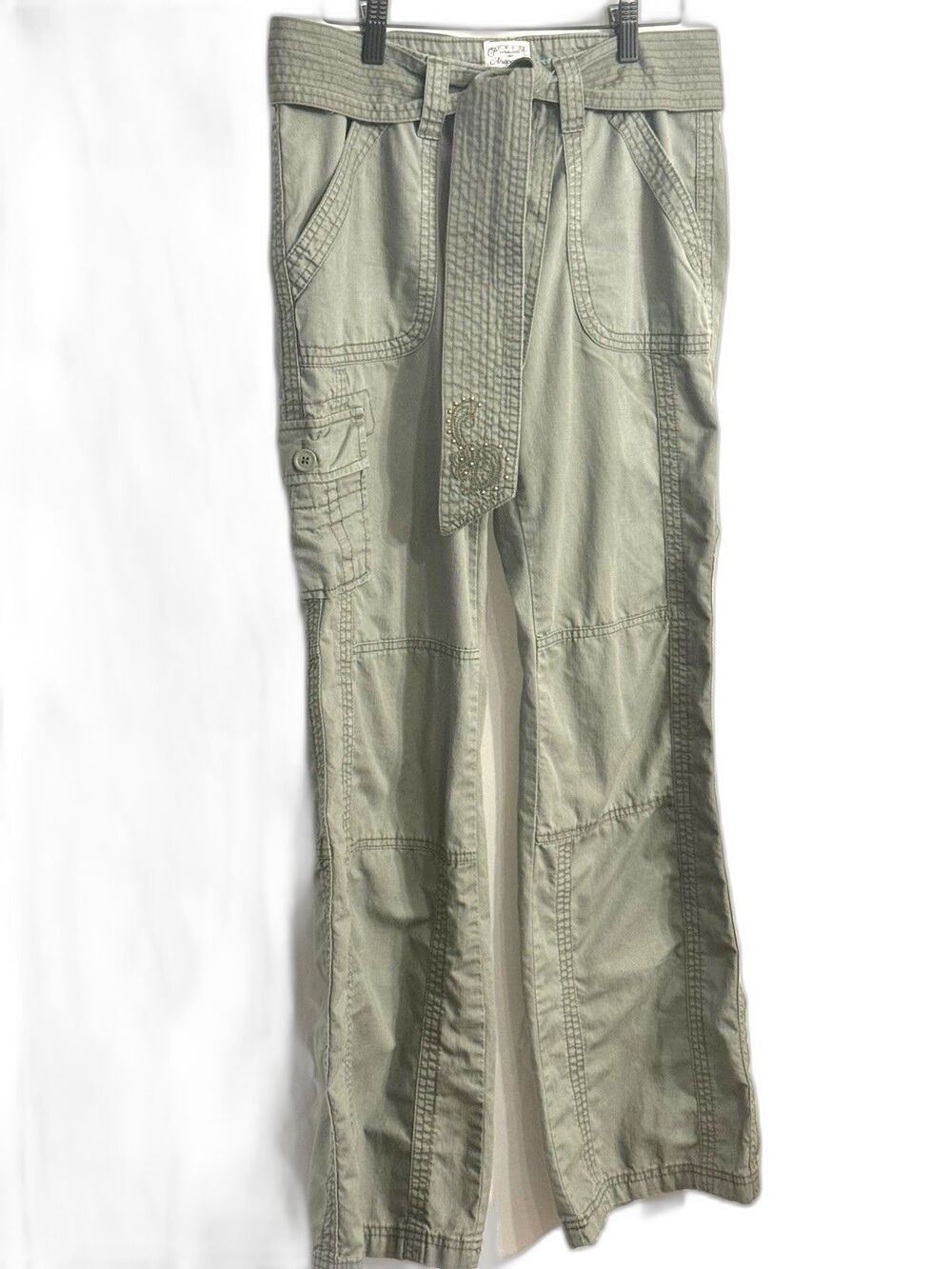 Aeropostale Cargo Jeans Olive Green Brass Studs W/Belt Sz 5/6L